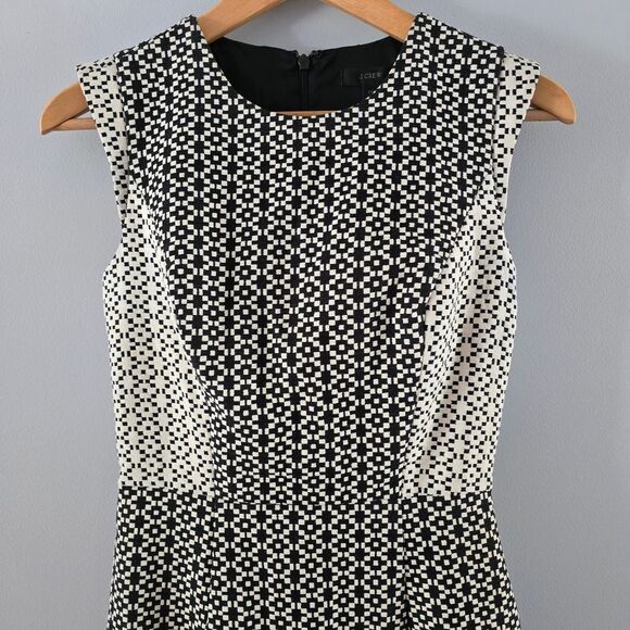 J. Crew Black/White Paneled Geometric Jacquard Dress Size 00 - Picture 4 of 10